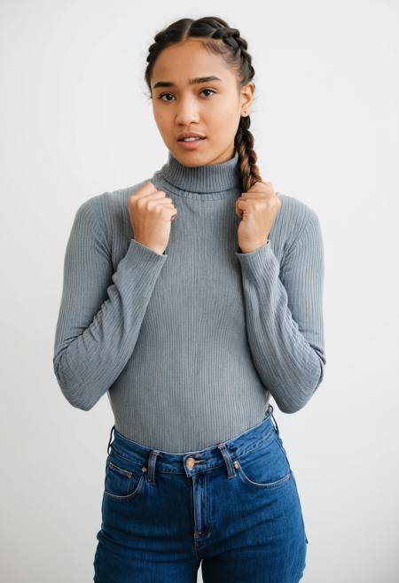 00122-woman, confused expression, questioning gesture, braided hair, grey turtleneck, blue jeans, mixed ethnicity, portrait, high reso.png